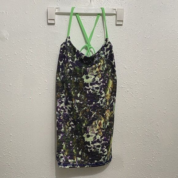 Lululemon Dancing Warrior Tank Top Womens 2 Floral Print Green Shelf Bra Active - Picture 1 of 9